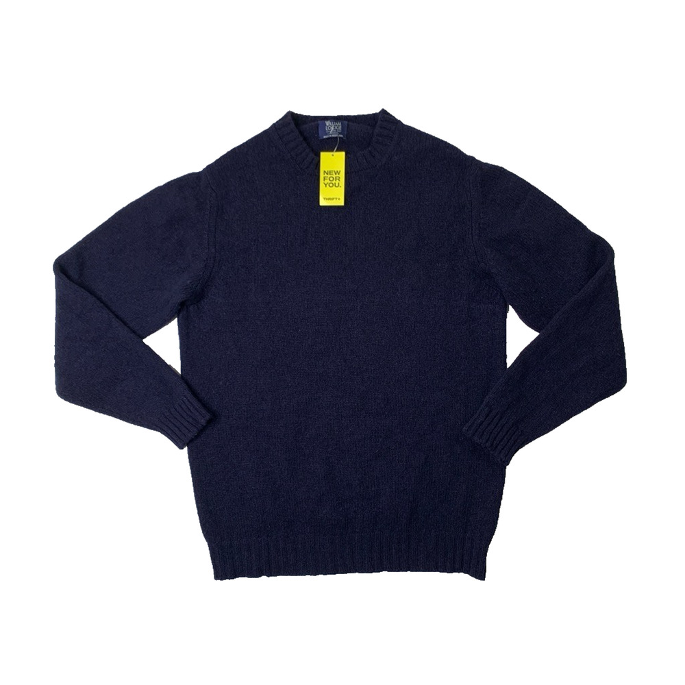 William Lockie Sweater Men S Small Navy Lambs Wool Super Soft Knit Pullover Crew